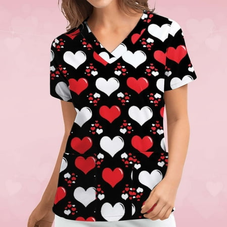 Tangnade Valentines Clothing Womens Casual Print V-neck Nurse Uniform Short-sleeved Top For Nurses
Tangnade Valentines Clothing Womens Casual Print V-neck Nurse Uniform Short-sleeved Top For Nurses