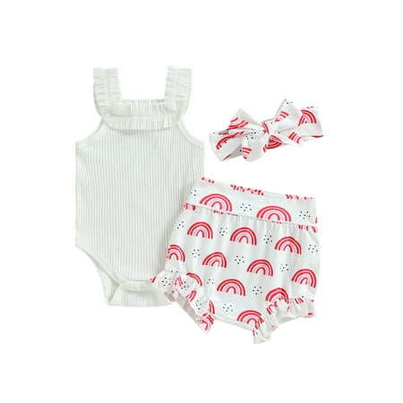 Gwiyeopda Infant Baby Girls Summer Clothes Suits Ribbed Sleeveless Romper Rainbow Print Shorts Headband 3Pcs Set
Gwiyeopda Infant Baby Girls Summer Clothes Suits Ribbed Sleeveless Romper Rainbow Print Shorts Headband 3Pcs Set