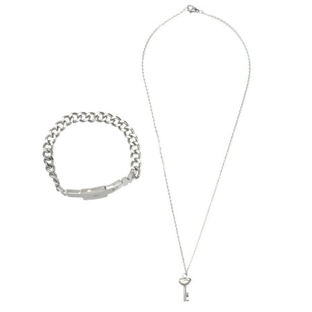 NUOLUX 1PC Titanium Steel Concentric Lock Hand Chain Female Lock Male Jewelry (Silver)