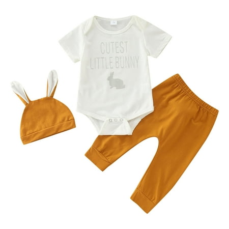 Qiyuancai Toddler Outfits Boys Girls Short Sleeve Easter Rabbit Prints Romper Bodysuit Pants Hat Kids Clothes Sets
Qiyuancai Toddler Outfits Boys Girls Short Sleeve Easter Rabbit Prints Romper Bodysuit Pants Hat Kids Clothes Sets