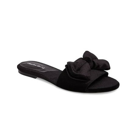 CHARLES DAVID Womens Black Bow Accent Open Toe Slide Slide Sandals 8.5