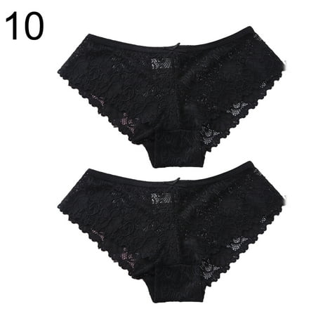 2Pcs Women Lace Low Waist See Through Cotton Briefs Underwear 10# XXL