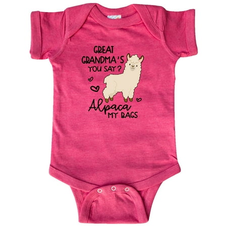 Inktastic Great Grandma s You Say Alpaca My Bags Gift Baby Boy or Baby Girl Bodysuit
Inktastic Great Grandma s You Say Alpaca My Bags Gift Baby Boy or Baby Girl Bodysuit