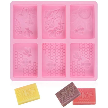 

3D Bee Silicone Molds Honeycomb Molds for Soaps Rectangle Cake Baking Mold Resin Mold Beehive Candle Mold for Homemade Craft (square pink)