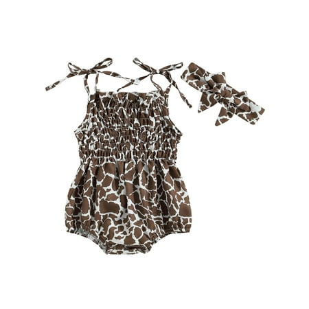 Newborn Baby Girls Summer Casual Romper Brown Sleeveless Cow Print Sling Playsuit with Headband
Newborn Baby Girls Summer Casual Romper Brown Sleeveless Cow Print Sling Playsuit with Headband