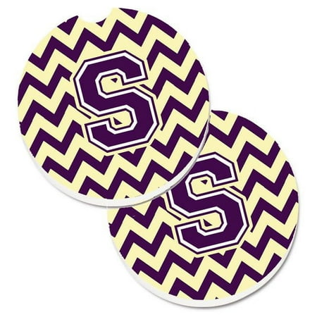 Letter S Chevron Purple & Gold Set of 2 Cup Holder Car Coaster