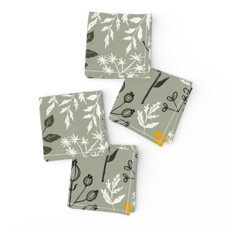 Cocktail Napkins Botanical Yellow Leaves Flowers Block Fifties Set of 4