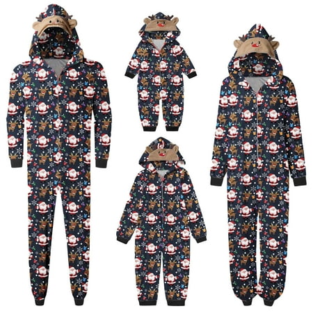 

FOCUSNORM Matching Family Christmas Onesies Pajamas Sets Elk Antler Hooded Romper PJ s Zipper Jumpsuit Loungewear