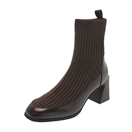 Fsqjgq Womens Print Booties and Boots Women Ankle Boots Fashion Simple Solid Color Elastic Knitting Comfortable Thick Heel Square Heel Womens Short Slip On Boots Brown 38
Fsqjgq Womens Print Booties and Boots Women Ankle Boots Fashion Simple Solid Color Elastic Knitting Comfortable Thick Heel Square Heel Womens Short Slip On Boots Brown 38
