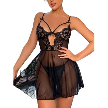 WISEFIN Women s Underwear Lace V-Neck Sexy Sheer Babydoll Nightdress with G-Strings Lingerie Sets
WISEFIN Women s Underwear Lace V-Neck Sexy Sheer Babydoll Nightdress with G-Strings Lingerie Sets