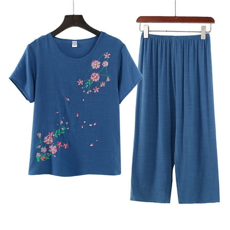 YMH 2 Pcs/Set Elderly Ladies Pajamas Loose Type Short Sleeve Flower Print Ealstic Waist Straight Pants Mother Pajams Suit Daily Clothes
YMH 2 Pcs/Set Elderly Ladies Pajamas Loose Type Short Sleeve Flower Print Ealstic Waist Straight Pants Mother Pajams Suit Daily Clothes