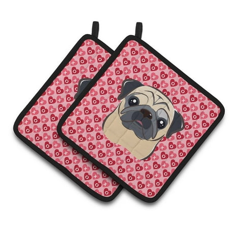 Caroline s Treasures Fawn Pug Hearts Pair of Pot Holders