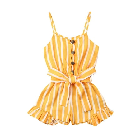 Suanret Toddler Baby Girls Summer Sleeveless Romper Stripe Print Single-breasted High Waist One-piece Shorts Lace-up Ruffle Casual Jumpsuit Yellow 4-5 Years
Suanret Toddler Baby Girls Summer Sleeveless Romper Stripe Print Single-breasted High Waist One-piece Shorts Lace-up Ruffle Casual Jumpsuit Yellow 4-5 Years