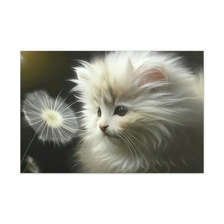 Barbara J Cat Dandelion 36” x 24” Cotton Canvas Wall Art Digital Print