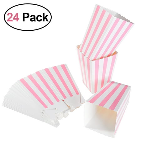 

NICEXMAS 24pcs Popcorn Boxes Rugby Stripe Pattern Decorative Dinnerware for Birthday Parties / Baby Showers / Graduations (Pink)