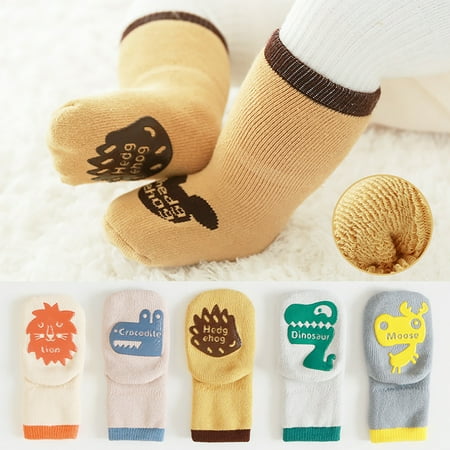 Yesbay 2 Pair Autumn Winter Cartoon Animal Thickened Non-slip Newborn Baby Floor Socks