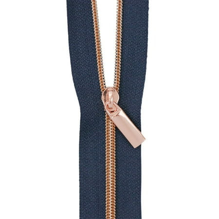 Sallie Tomato #3 Nylon Zippers & Pulls - Navy with Rose Gold Coil