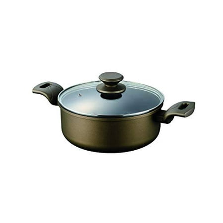 Long life mega stone IH compatible two-handed pan with glass lid 22cm HB-5512