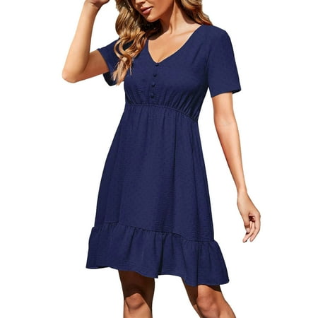 SEMIMAY Summer Dresses For Women Fashion Casual V Neck Solid Button Chiffon Corset Slim Ruffle Short Sleeve Dress
SEMIMAY Summer Dresses For Women Fashion Casual V Neck Solid Button Chiffon Corset Slim Ruffle Short Sleeve Dress