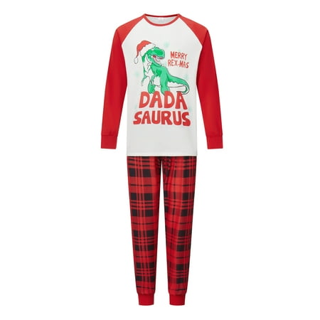 Christmas Pajamas for Family Long Sleeve Dinosaur Print Tops + Pants
