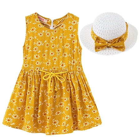 UHUYA Baby Girl Dress Summer Floral Sleeveless Cotton Princess Dresses Sundress with Hat Set Yellow 3-4 T
UHUYA Baby Girl Dress Summer Floral Sleeveless Cotton Princess Dresses Sundress with Hat Set Yellow 3-4 T