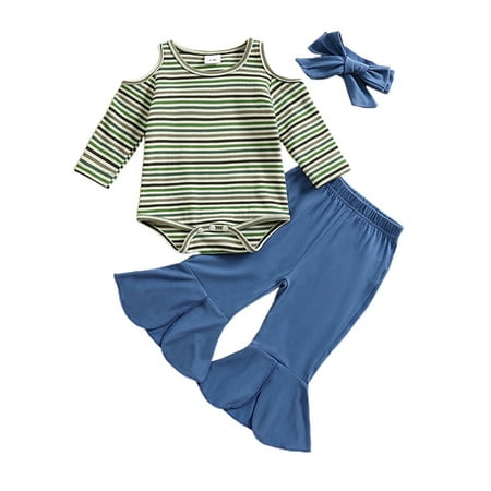Binshrliy 3pcs Baby Girl Spring Outfits Pants Set Newborn Cold Shoulder Long Sleeve Romper Tops + Flare Trousers + Headband 3M 6M 12M 18M Infant Fall Casual Clothes
Binshrliy 3pcs Baby Girl Spring Outfits Pants Set Newborn Cold Shoulder Long Sleeve Romper Tops + Flare Trousers + Headband 3M 6M 12M 18M Infant Fall Casual Clothes
