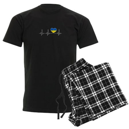 CafePress - Ukraine Love Heartbeat And Ukrainian Flag Pajamas - Men s Dark Pajamas