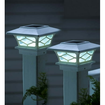 Plow & Hearth Classic Mission Style Solar Light Post Caps Set of 2 - White