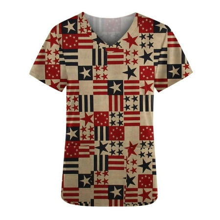 wo-fusoul Summer Savings Clearance! Womens Scrubs Tops Plus Size Short-Sleeve Flag Nursing Uniform V Neck Working Uniform w/Pockets Independence Day Shirts
wo-fusoul Summer Savings Clearance! Womens Scrubs Tops Plus Size Short-Sleeve Flag Nursing Uniform V Neck Working Uniform w/Pockets Independence Day Shirts