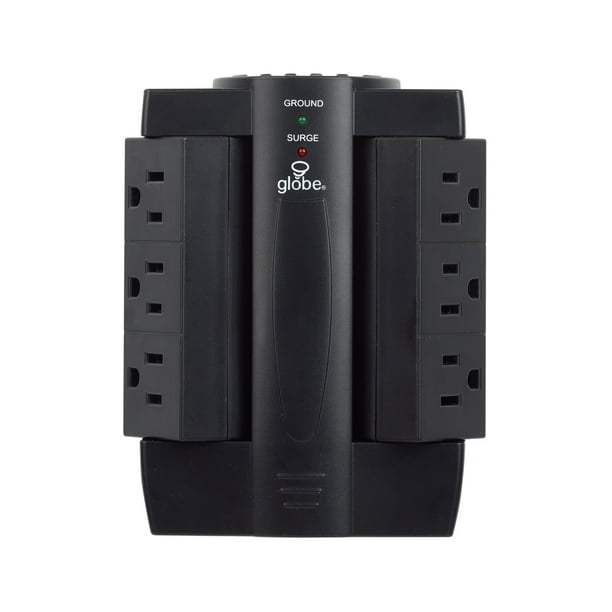 Globe Electric 6-Outlet Swivel Surge Protector Black Wall Tap, 78340