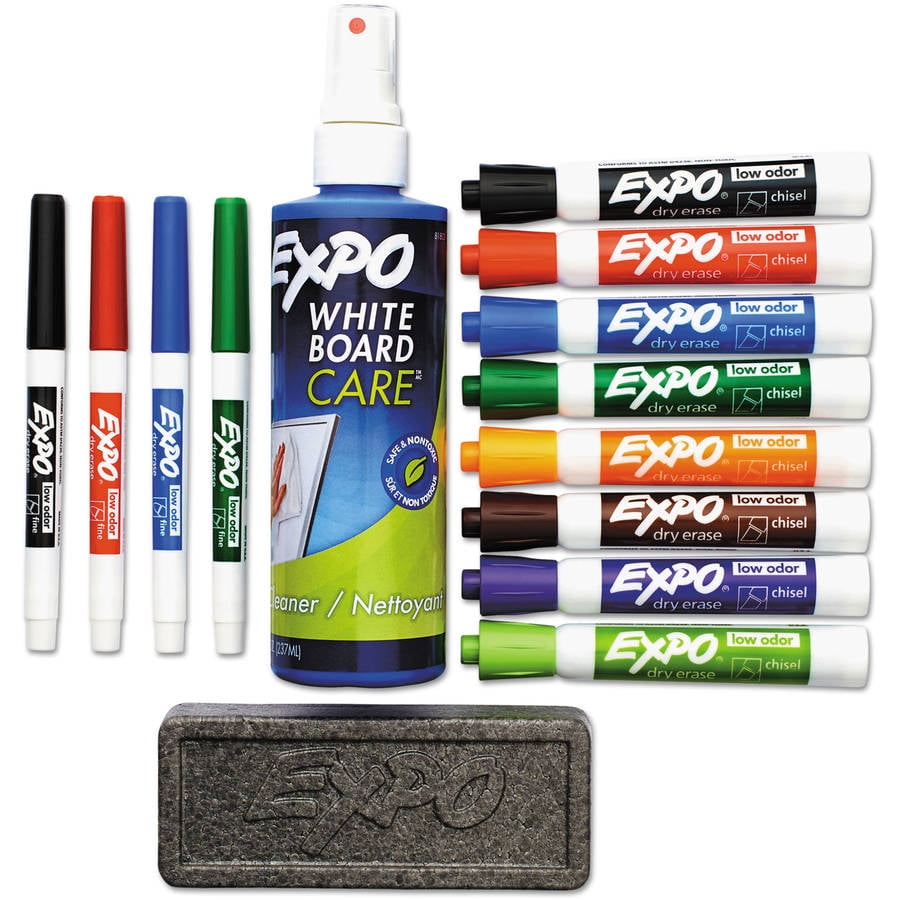 EXPO Low-Odor Dry Erase Marker, Eraser \u0026amp; Cleaner, Chisel/Fine, 12 ...