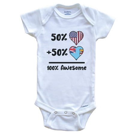 50% American 50% Fijian 100% Awesome Fiji Heart Flag Baby Bodysuit