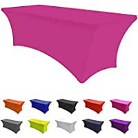 

Spandex Table Cover Fitted Rectangular Tablecloth Stretchable Fabric Lycra Tablecloth 8 ft Wrinkle-Free for Party Dj Tradeshows Banquet Weddings Cocktail(Fuchsia)