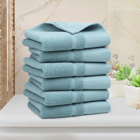 PiccoCasa 6Pcs Hand Towel Set 14 x30 100% Cotton Towels Absorbent Saxe Blue