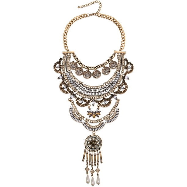 Adjustable Statement Necklace with Tribal Inspired Styling and Coin Embellishments