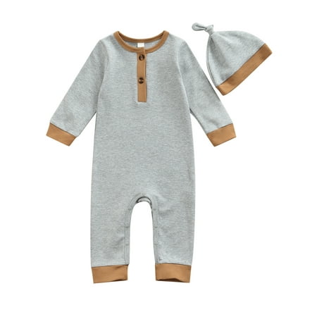Sunisery Newborn Baby Boys Girls Romper Long Sleeve Cotton Jumpsuit with Hat 2PCS Outfits Baby Clothes Gray 6-12 Months
Sunisery Newborn Baby Boys Girls Romper Long Sleeve Cotton Jumpsuit with Hat 2PCS Outfits Baby Clothes Gray 6-12 Months