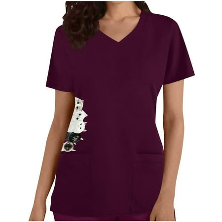 JGGSPWM Women s Scrub Tops Cat Graphic Blouse Nursing Uniform T-shirts V Neck Short Sleeve Tees Workwear Professionals Animal Print Wine S
JGGSPWM Women s Scrub Tops Cat Graphic Blouse Nursing Uniform T-shirts V Neck Short Sleeve Tees Workwear Professionals Animal Print Wine S