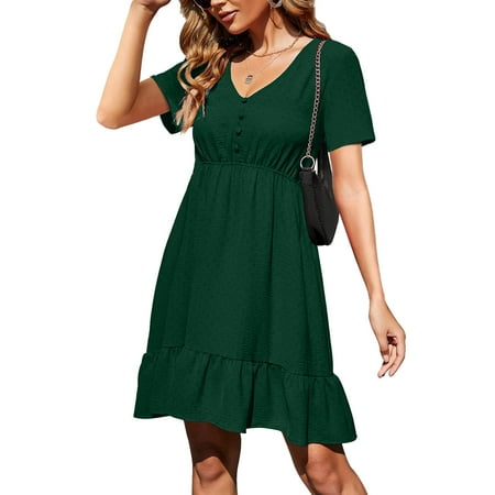 Summer Dresses For Women Fashion Casual V Neck Solid Button Chiffon Corset Slim Ruffle Short Sleeve Dress Note Please Buy One Or Two Sizes Larger
Summer Dresses For Women Fashion Casual V Neck Solid Button Chiffon Corset Slim Ruffle Short Sleeve Dress Note Please Buy One Or Two Sizes Larger