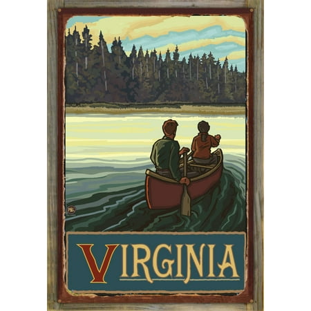 Virginia Lake Canoers Forest Rustic Metal Print on Reclaimed Barn Wood by Paul A. Lanquist (24" x 36")