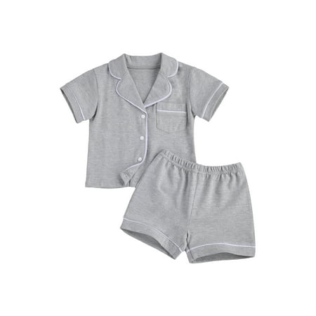 Little Kids Boys Girls 2Pcs Pajama Suit Children s Solid Color Short Sleeve Lapel Button Top + Elastic Short Pants Suits
Little Kids Boys Girls 2Pcs Pajama Suit Children s Solid Color Short Sleeve Lapel Button Top + Elastic Short Pants Suits