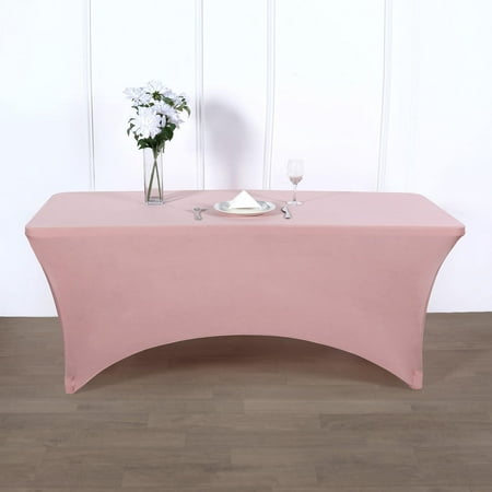 

Efavormart 8FT Rectangular Stretch Spandex Tablecloth for Wedding Kitchen Dining Events - Dusty Rose