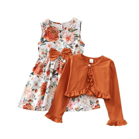 KIMI BEAR Toddler Girls Outfits 3T Toddler Girls Autumn Winter Outfits 4T Toddler Girls Sweet Solid Color Ruffle Trim Long Sleeve Cardigan + Floral Print Vest Dress 2PCs Set Brown
KIMI BEAR Toddler Girls Outfits 3T Toddler Girls Autumn Winter Outfits 4T Toddler Girls Sweet Solid Color Ruffle Trim Long Sleeve Cardigan + Floral Print Vest Dress 2PCs Set Brown