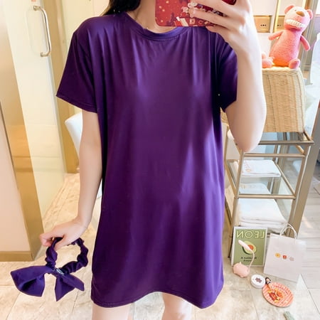 Dyfzdhu Summer Dresses For Women Fashion Casual Solid Short Sleeves Top Pajamas Sleepwear Mini Dress