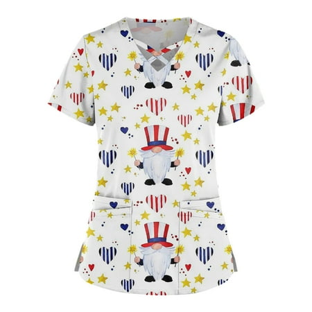 TKing Fashion Womens Summer Plus Size Independence Day Short Sleeve V-Neck Printed Tops Scrub Cross Front Working T-Shirt with Pocket White 3XL
TKing Fashion Womens Summer Plus Size Independence Day Short Sleeve V-Neck Printed Tops Scrub Cross Front Working T-Shirt with Pocket White 3XL