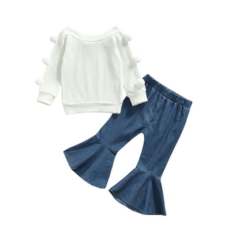 Canrulo Kids Baby Girls Clothing Set Cute Pom Poms Solid Long Sleeve Tops Sweater Flare Denim Pants Outfits White 12-18 Months
Canrulo Kids Baby Girls Clothing Set Cute Pom Poms Solid Long Sleeve Tops Sweater Flare Denim Pants Outfits White 12-18 Months