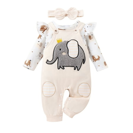 Gureui Baby Girls Outfit Long Sleeve Crew Neck Elephant Print T-shirt with Embroidery Overalls and Headband Clothing Set
Gureui Baby Girls Outfit Long Sleeve Crew Neck Elephant Print T-shirt with Embroidery Overalls and Headband Clothing Set