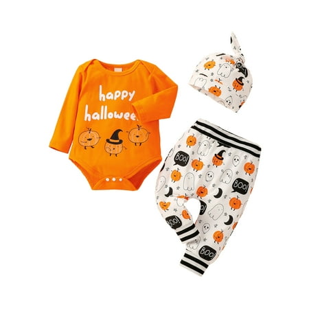 Fanvereka 3Pcs Baby Halloween Outfit Letters Long Sleeves Romper + Pumpkin Ghost Print Pants + Hat for Toddler Boys Girls 0-12 Months
Fanvereka 3Pcs Baby Halloween Outfit Letters Long Sleeves Romper + Pumpkin Ghost Print Pants + Hat for Toddler Boys Girls 0-12 Months