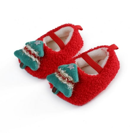 SYNPOS 0-12M Soft Non-slip Sole Toddler Plush Prewalker Santa Claus First Walker Fleece Snow Booties Baby Boy Girl Shoes