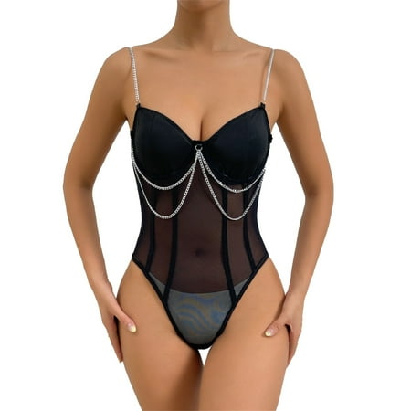 Pedort Lingerie For Women Naughty Lingerie Set for Women Strappy Lingerie Underwire Bra Set Lingerie(Black L)
