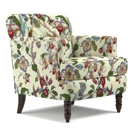 Homesvale Simla Chair in a textured linen-like neutral multi floral pattern with birds